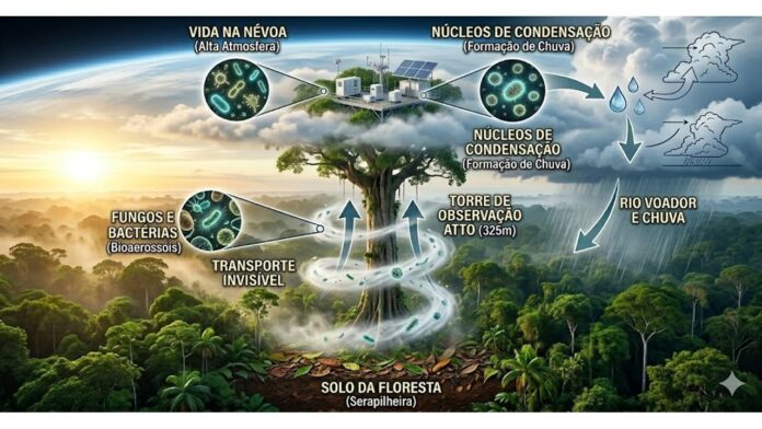 O ELEVADOR BIOLÓGICO: Cientistas descobrem ecossistema vivo na névoa a 325 metros de altura na Amazônia.