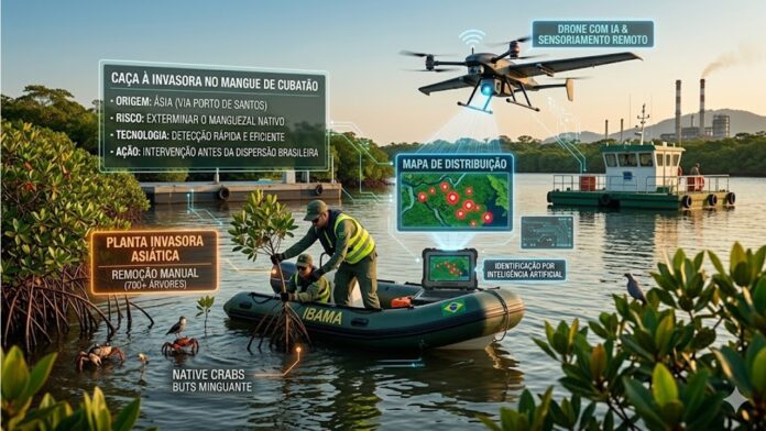 GUERRA NO MANGUE: Ibama caça planta invasora com I.A. para evitar colapso ambiental em Cubatão
