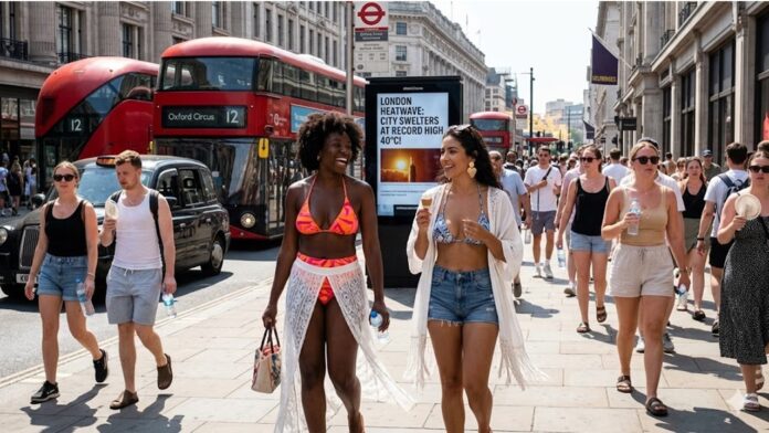 MUNDO ESCALDANTE: Calor extremo leva biquíni às ruas de Londres.